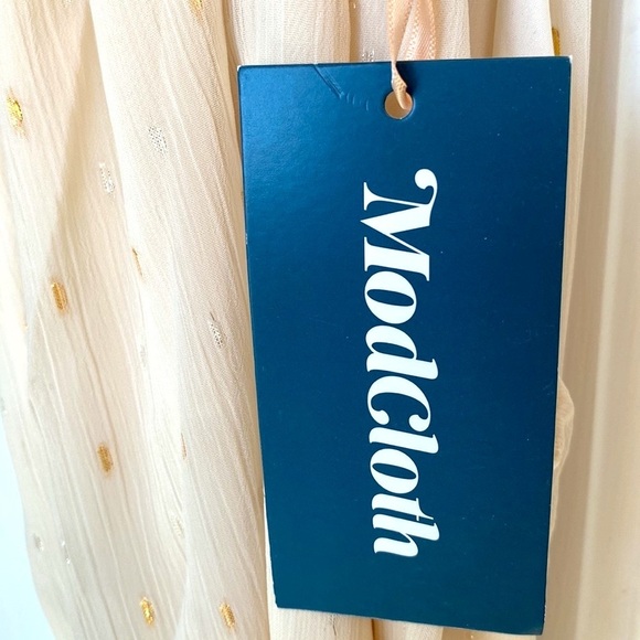 ModCloth Illuminated Elegance Cream + Metallic Chiffon Maxi Dress Size Large NWT - Picture 7 of 12